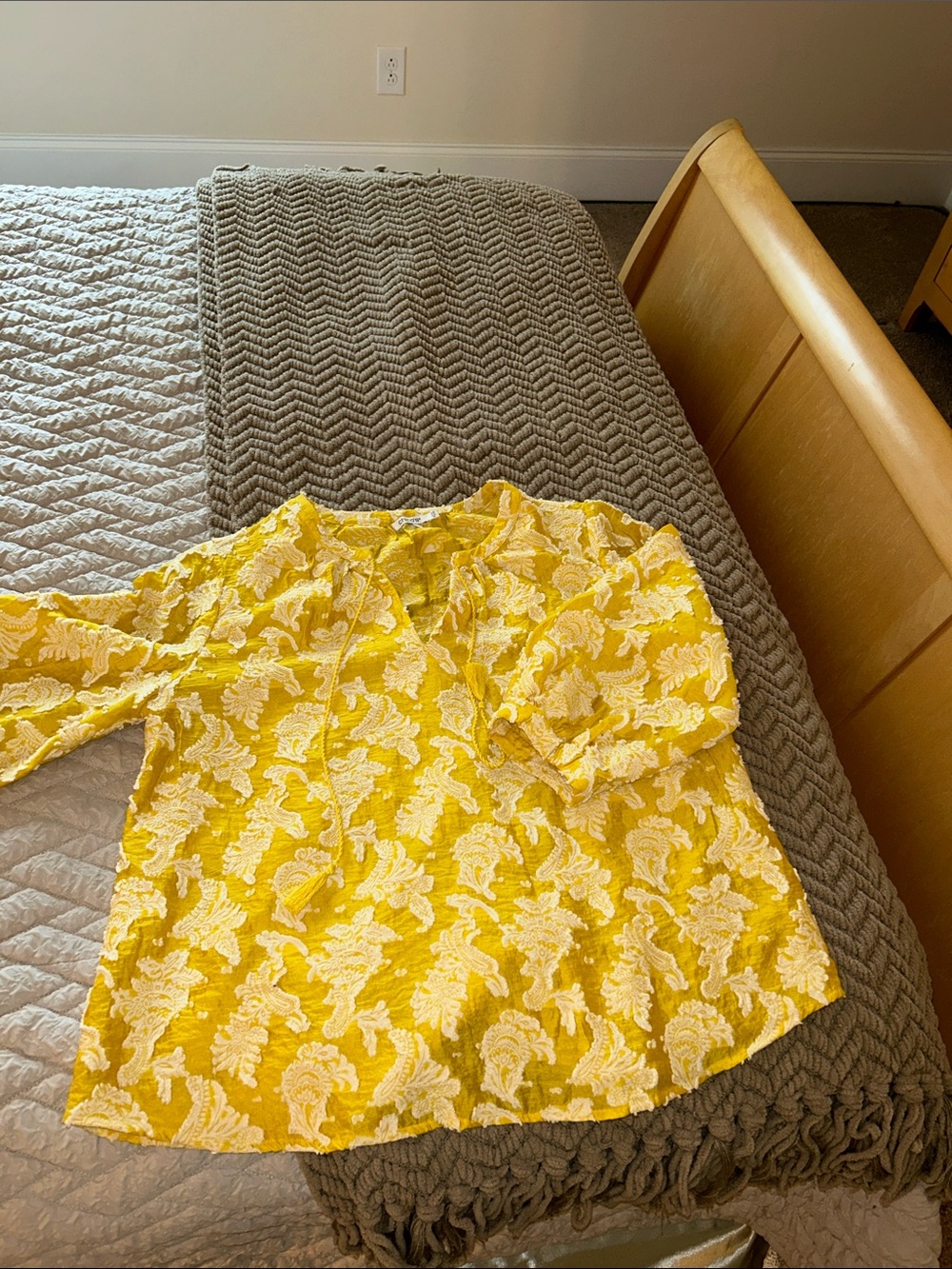 Chico's Yellow and White Floral Split-Neck Blouse